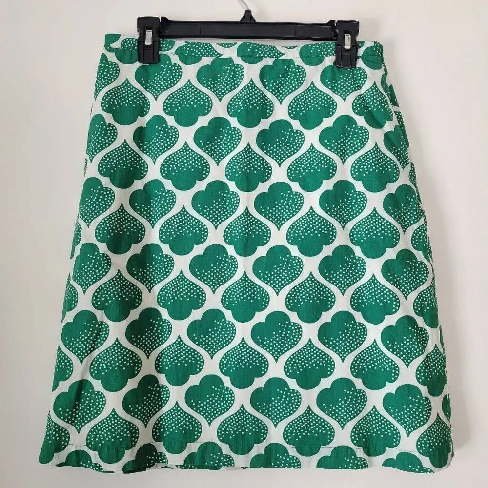 Boden Green & White Printed Cotton A-Line Skirt 8 US